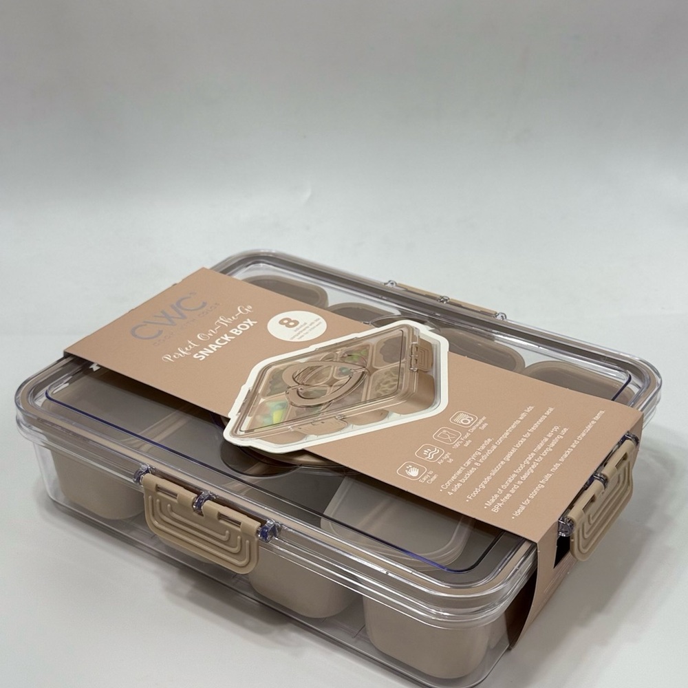 CWC Beige Snackle Box 8 Compartment Snack Box Sealed To Go Container New